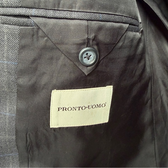 Pronto Uomo Men 46" Chest Dark Gray Blue Plaid Wool Sport Coat Jacket Blazer - Picture 5 of 14